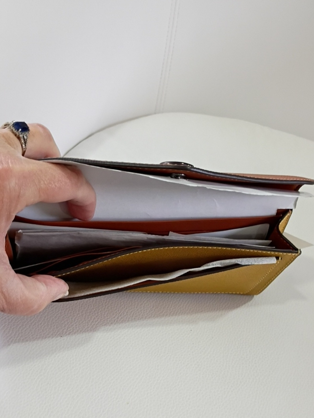 Coach Wyn Cross-grain Leather Envelope Wallet in Rust Brown & Mustard - Picture 6 of 8